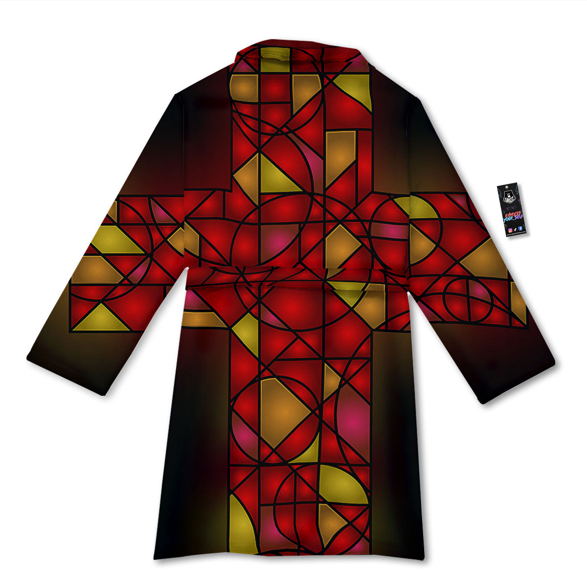 Red And Orange Cross Stained Glass Print Bathrobe-grizzshop