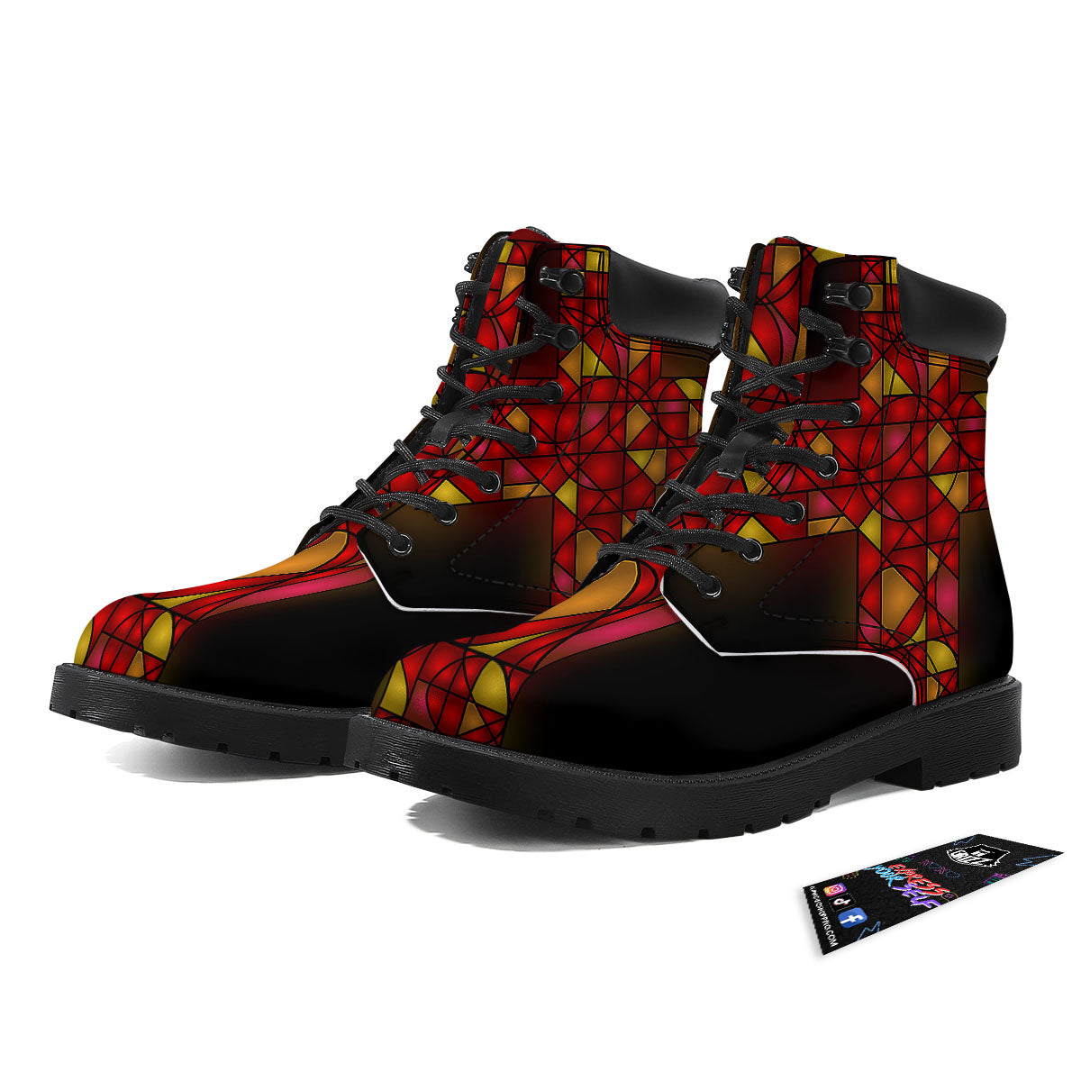 Red And Orange Cross Stained Glass Print Boots-grizzshop