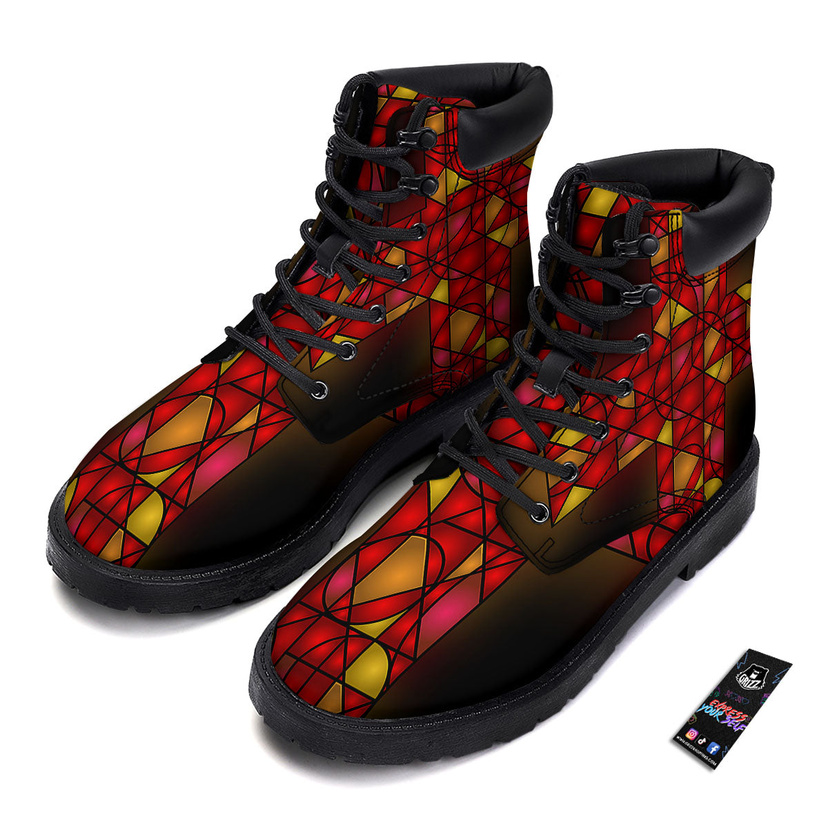 Red And Orange Cross Stained Glass Print Boots-grizzshop