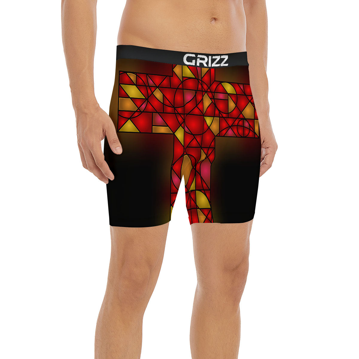 Red And Orange Cross Stained Glass Print Boxer Briefs-grizzshop
