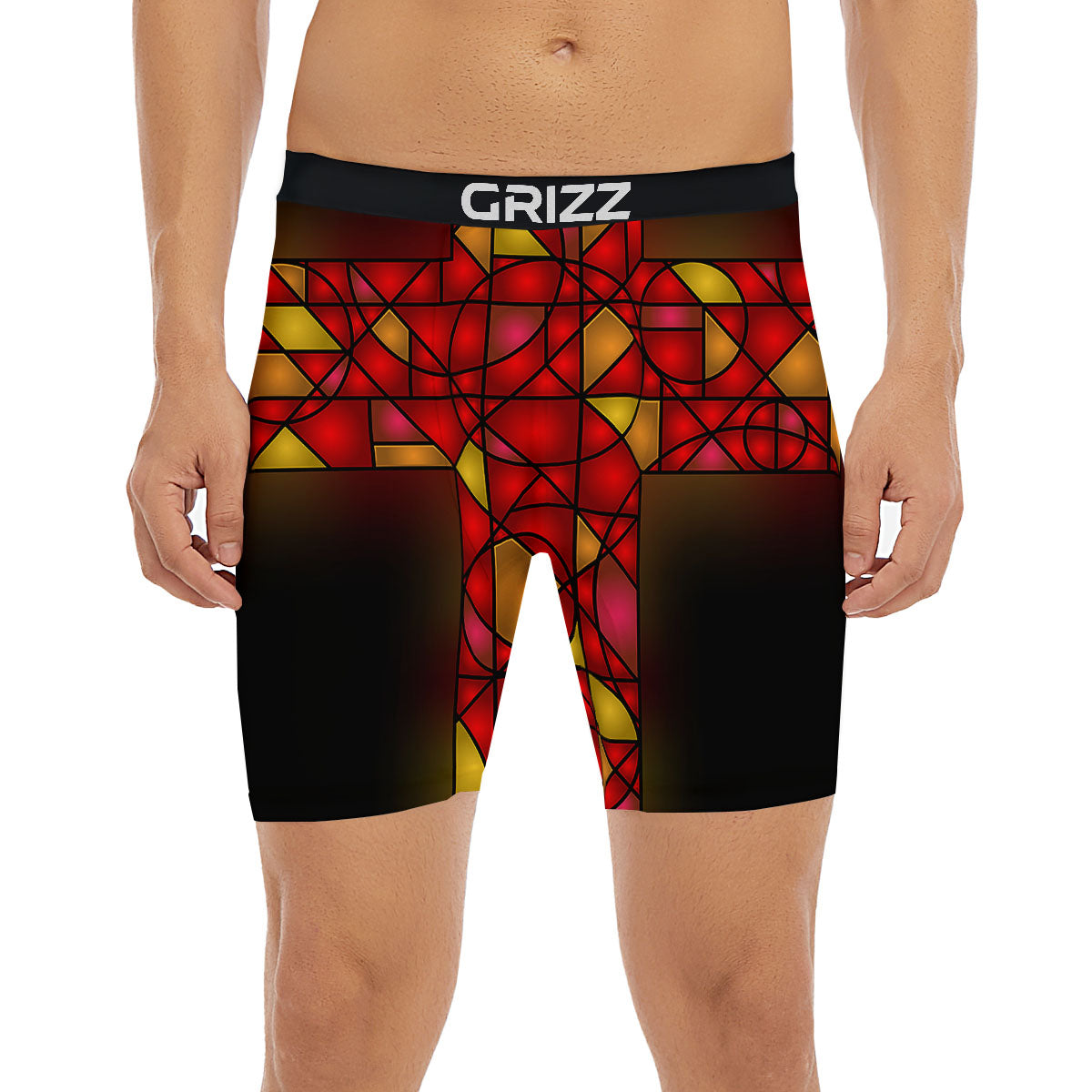 Red And Orange Cross Stained Glass Print Boxer Briefs-grizzshop