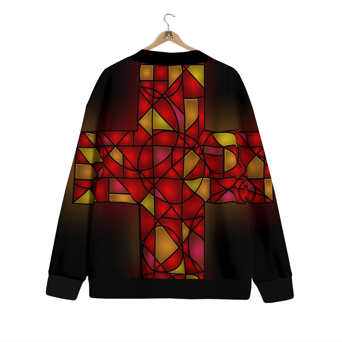 Red And Orange Cross Stained Glass Print Cardigan-grizzshop