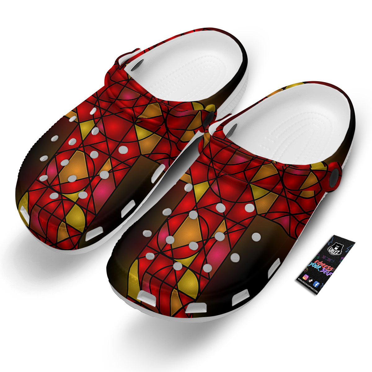 Red And Orange Cross Stained Glass Print Clog-grizzshop