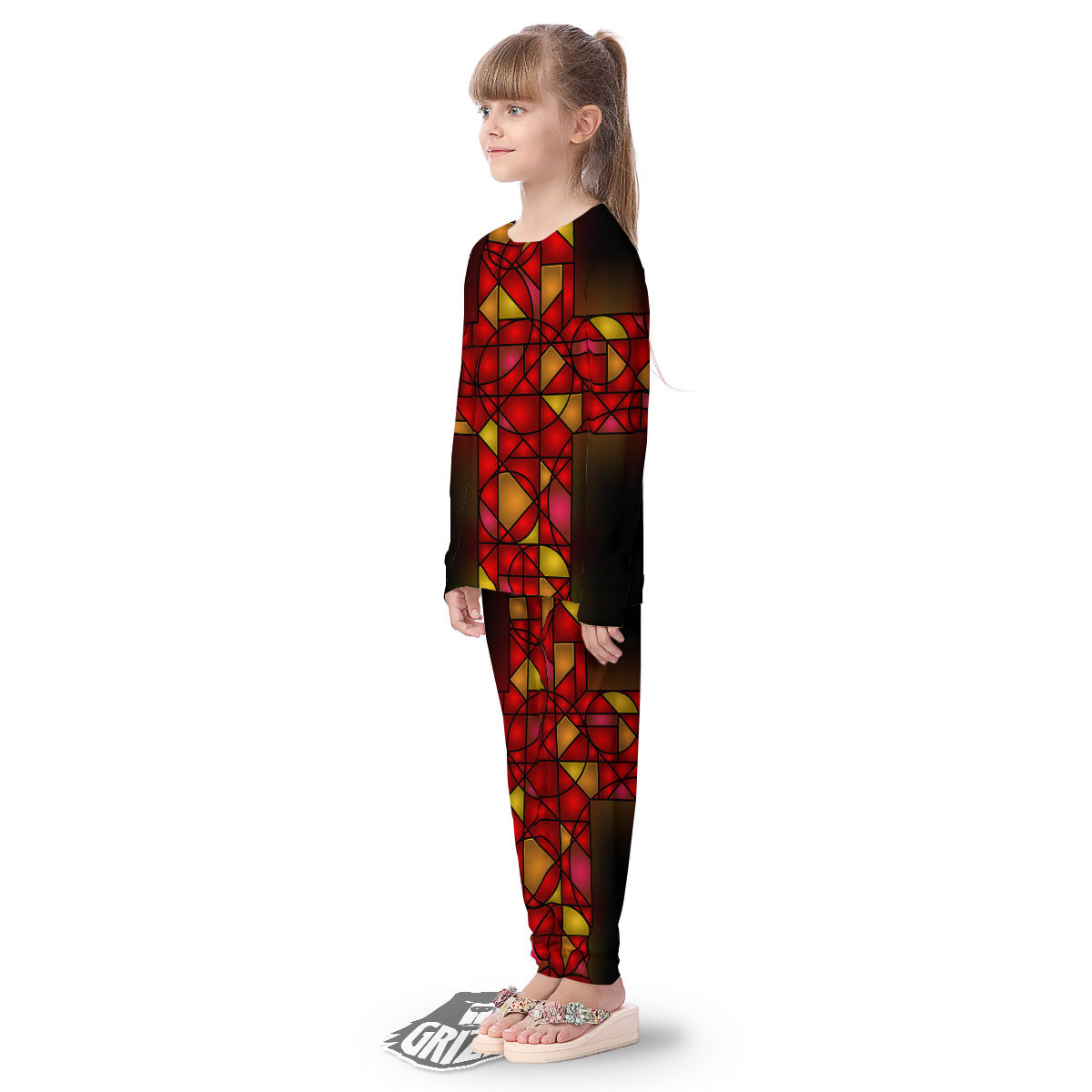 Red And Orange Cross Stained Glass Print Kid's Pajamas-grizzshop