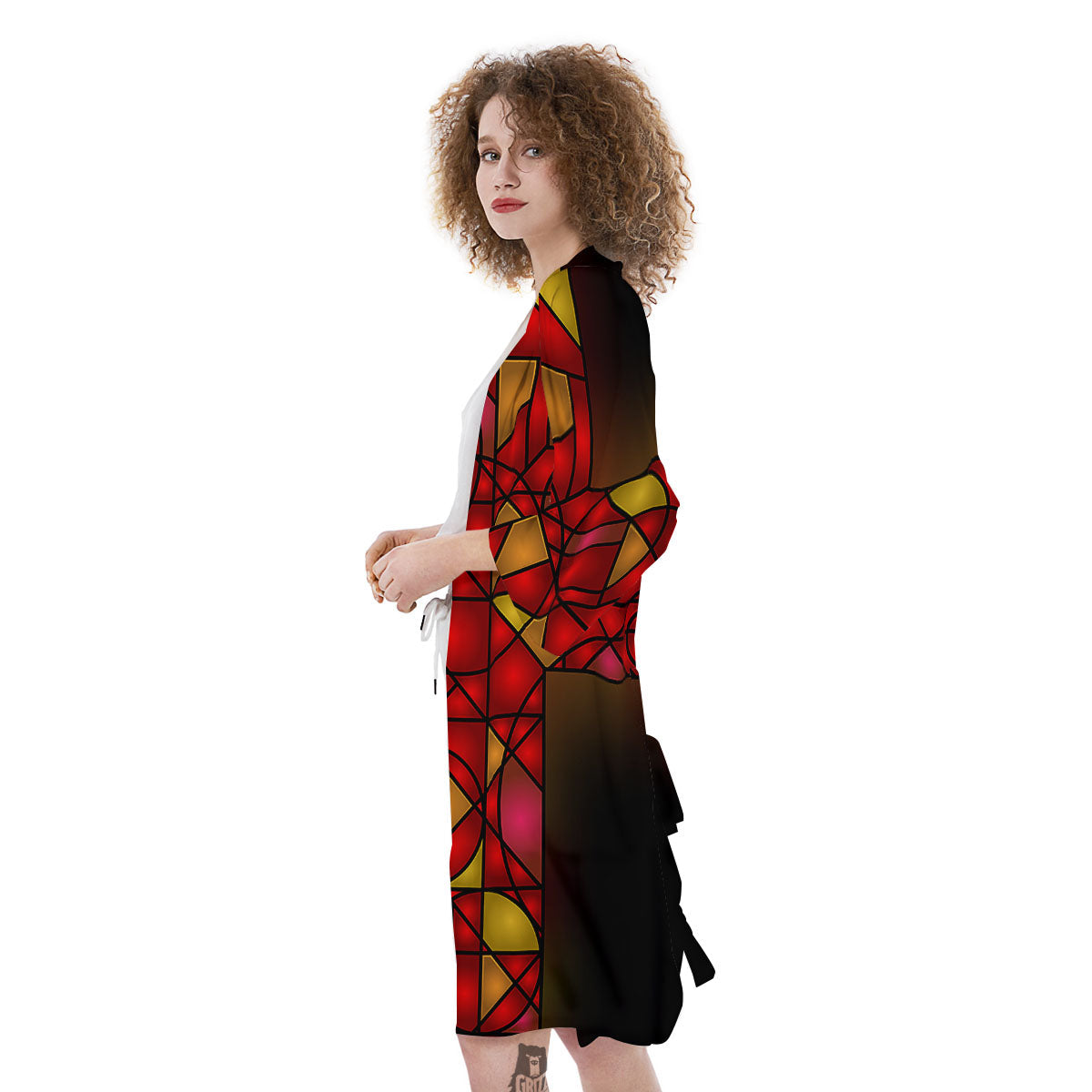 Red And Orange Cross Stained Glass Print Kimono-grizzshop