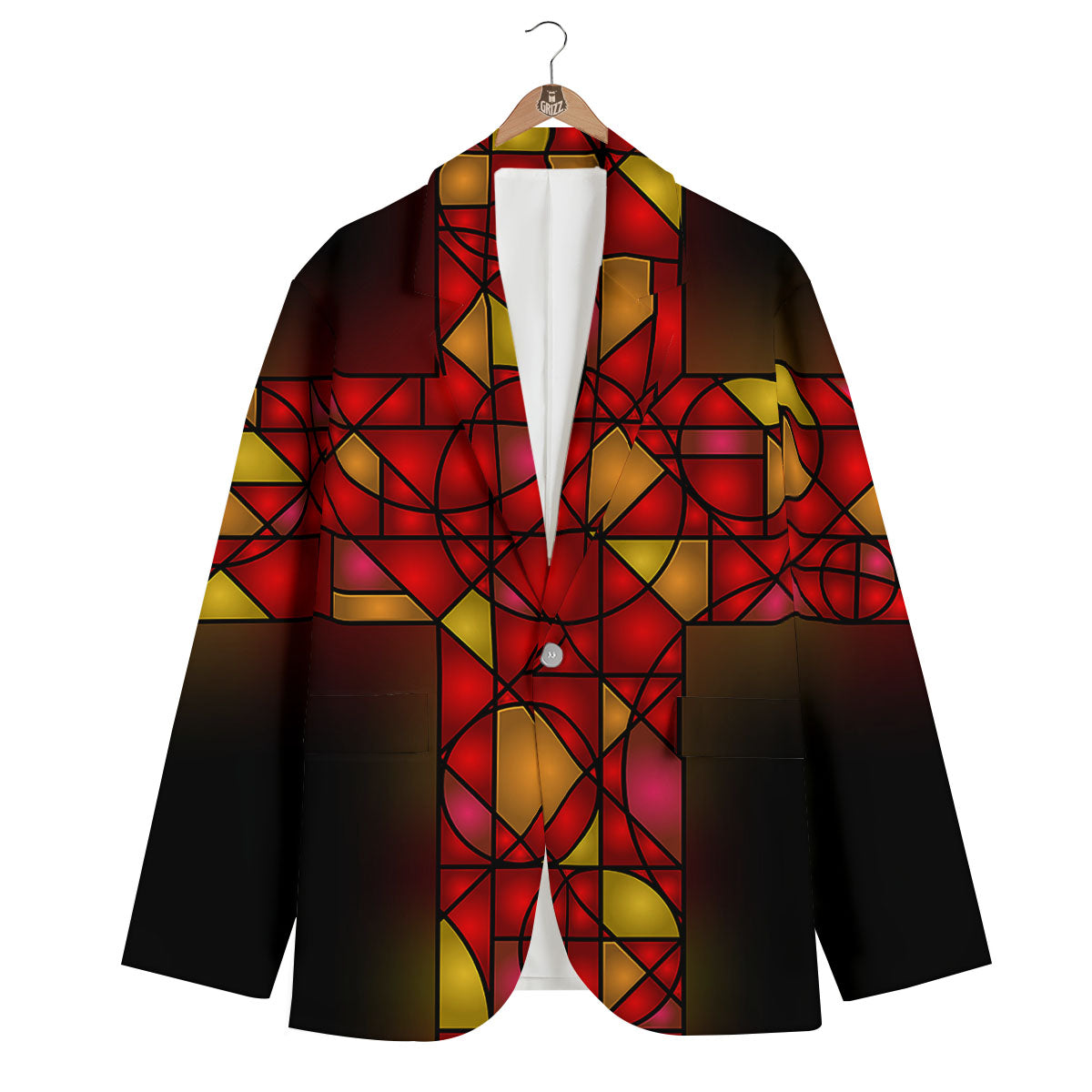 Red And Orange Cross Stained Glass Print Men's Blazer-grizzshop