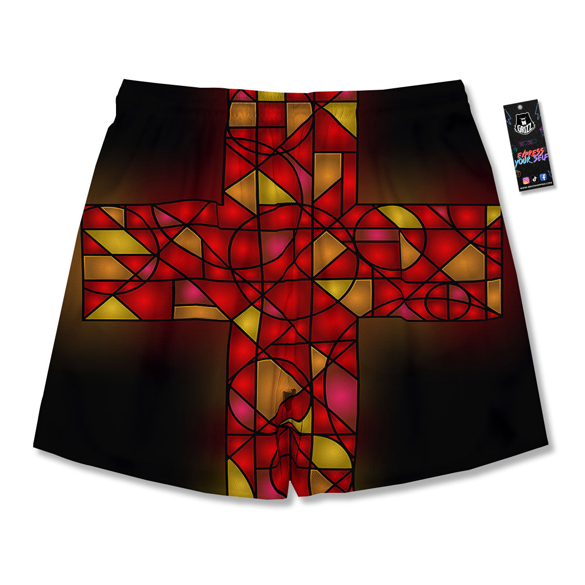 Red And Orange Cross Stained Glass Print Men's Running Shorts-grizzshop