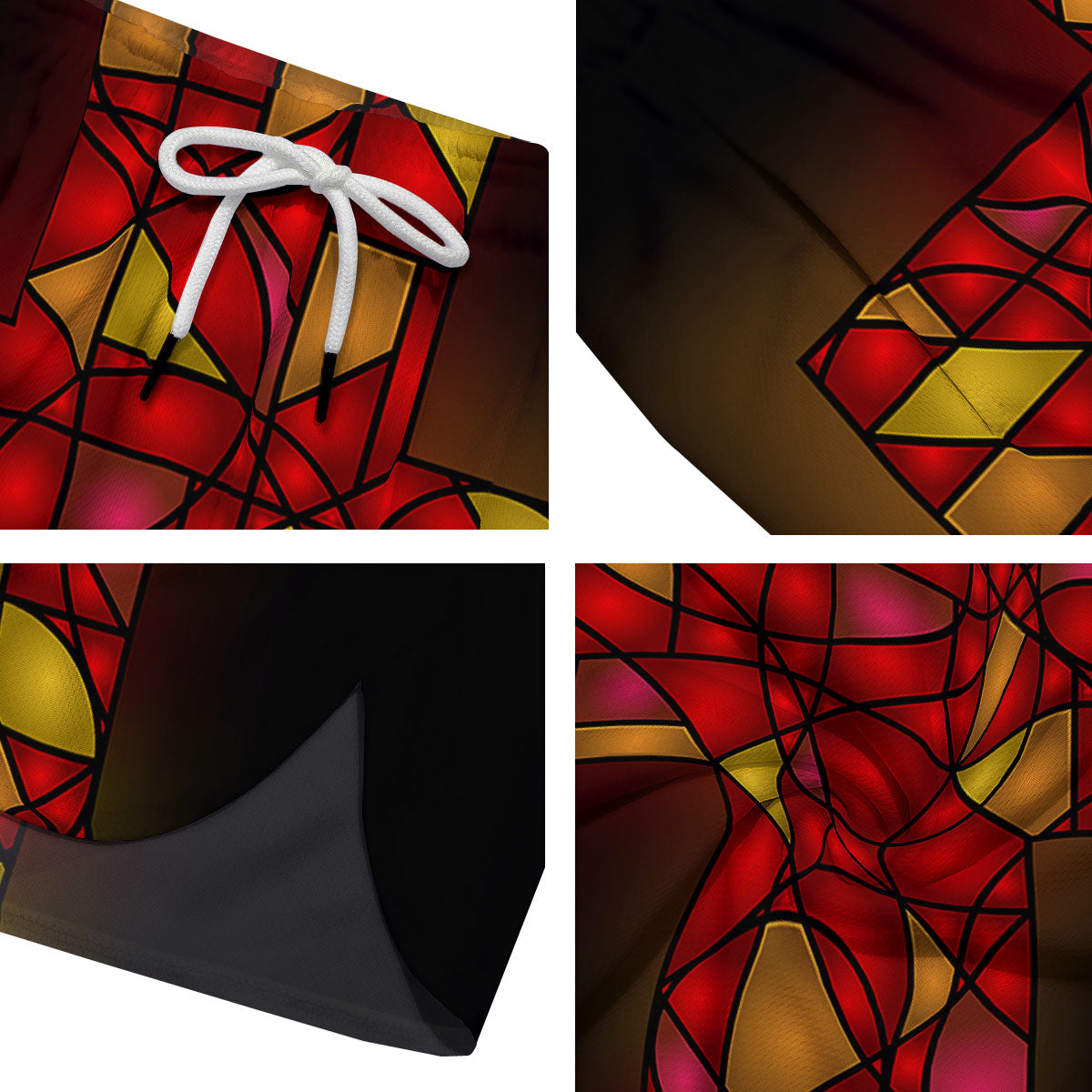 Red And Orange Cross Stained Glass Print Men's Running Shorts-grizzshop