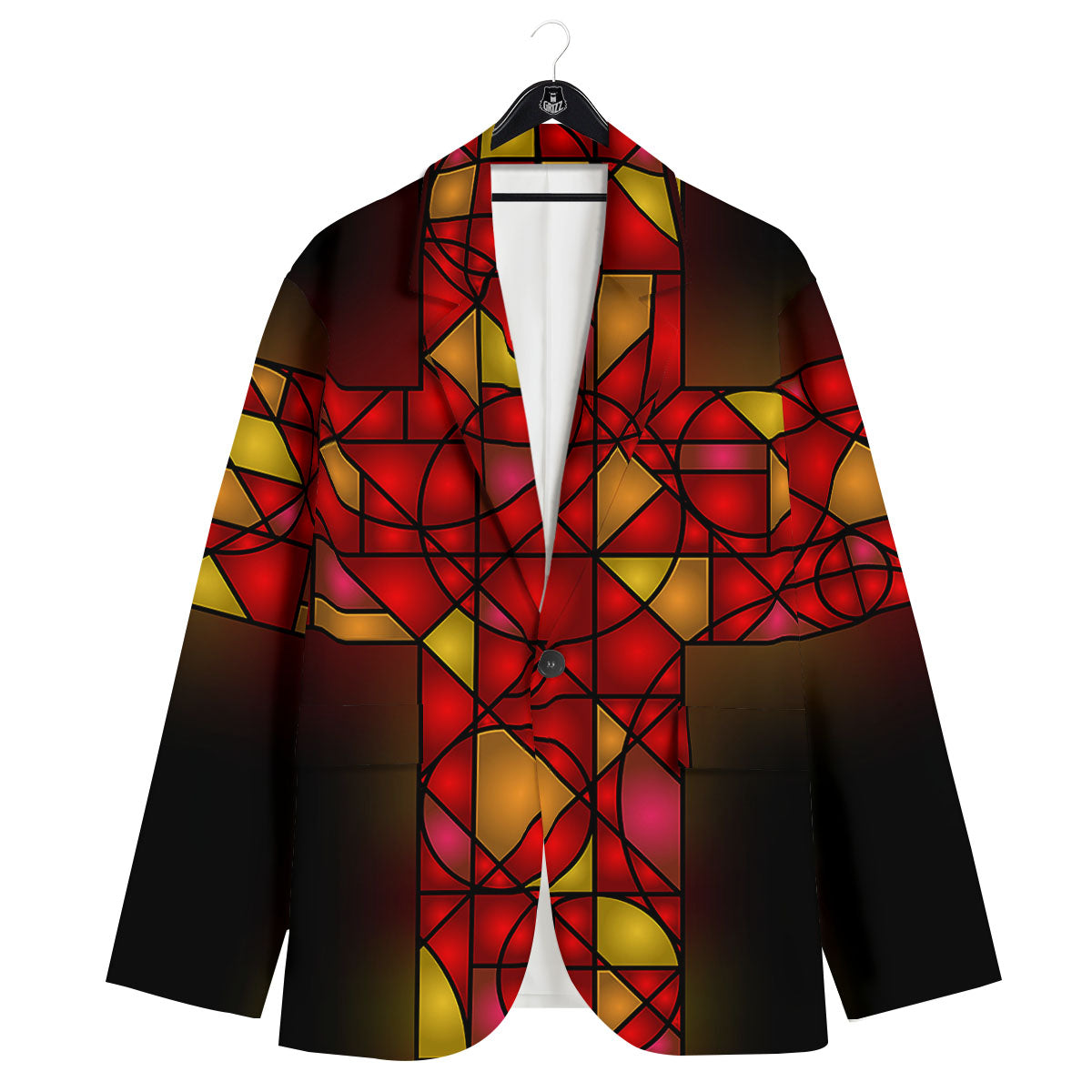 Red And Orange Cross Stained Glass Print Men's Sport Coat-grizzshop