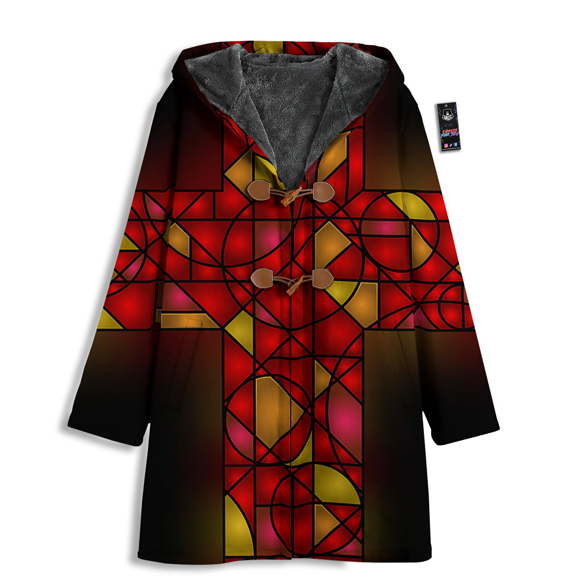 Red And Orange Cross Stained Glass Print Men's Windbreaker Jacket-grizzshop