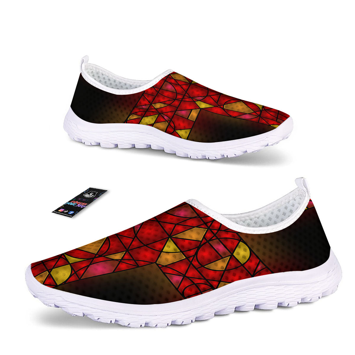 Red And Orange Cross Stained Glass Print Nurse Shoes-grizzshop