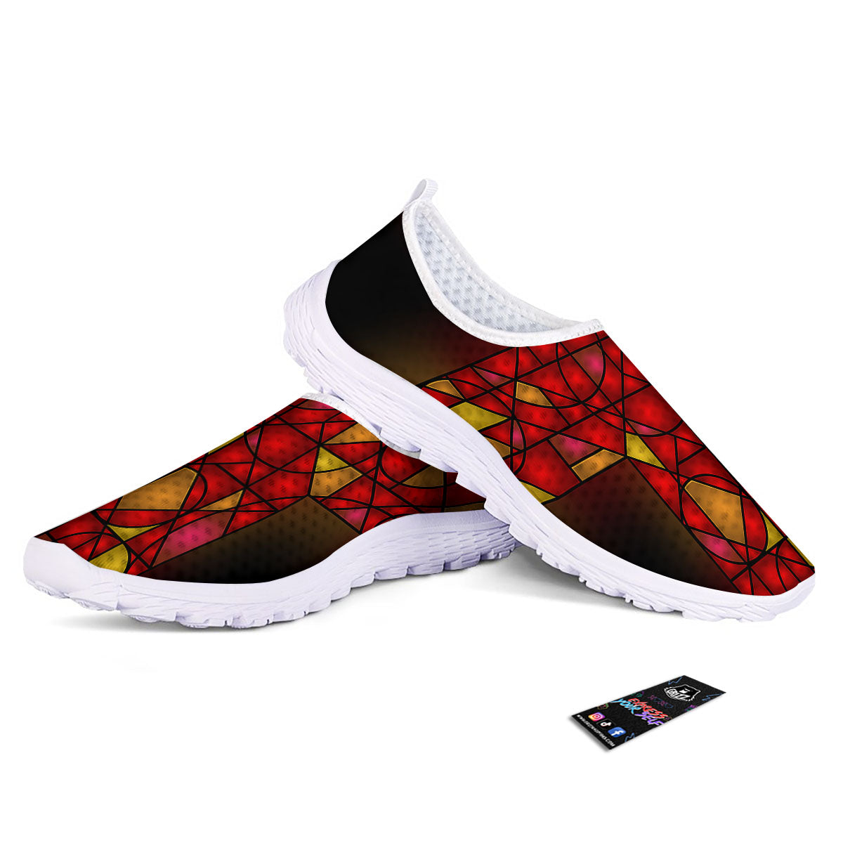 Red And Orange Cross Stained Glass Print Nurse Shoes-grizzshop