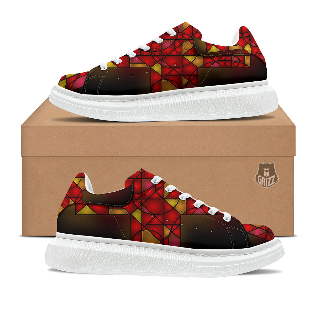 Red And Orange Cross Stained Glass Print Platform Shoes-grizzshop