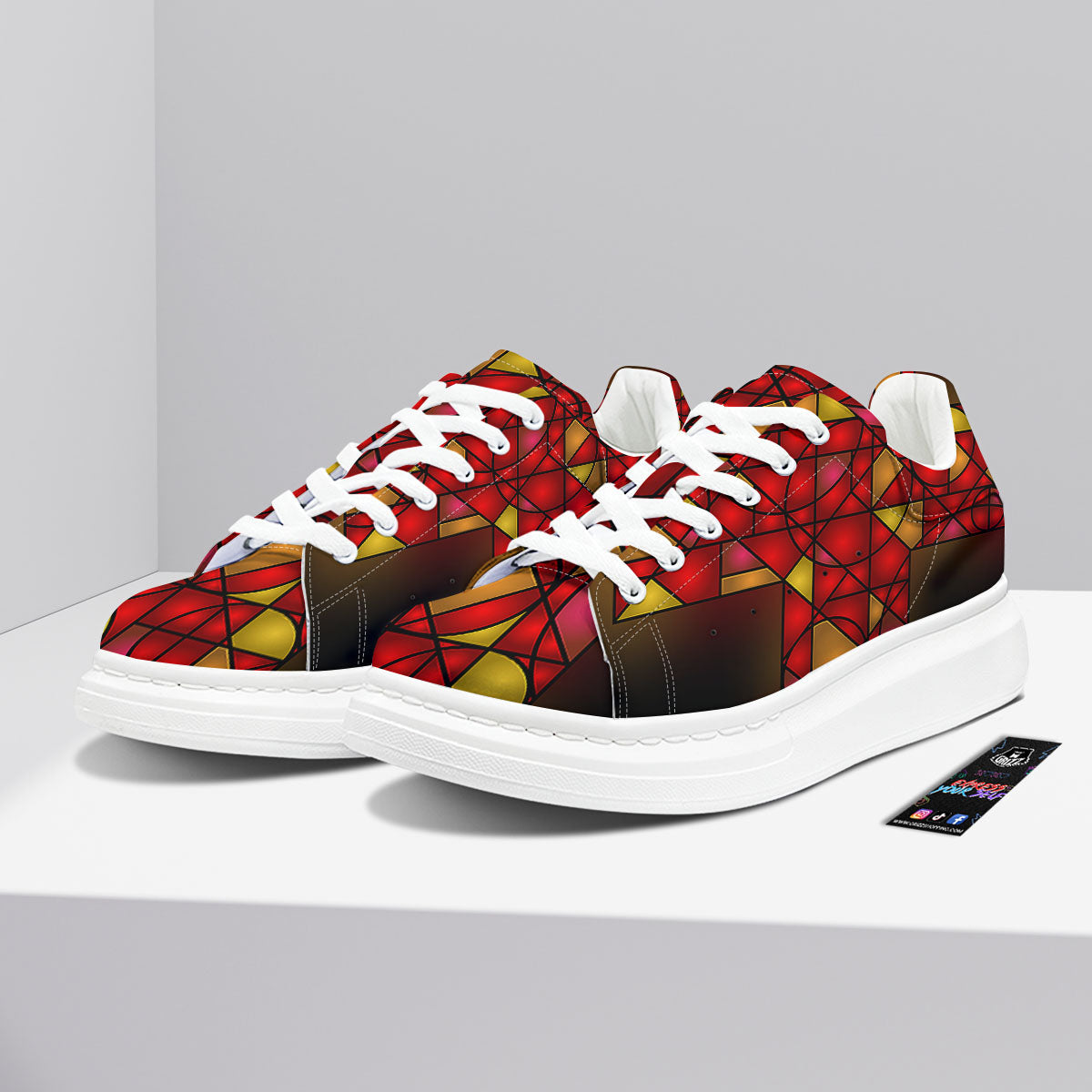 Red And Orange Cross Stained Glass Print Platform Shoes-grizzshop