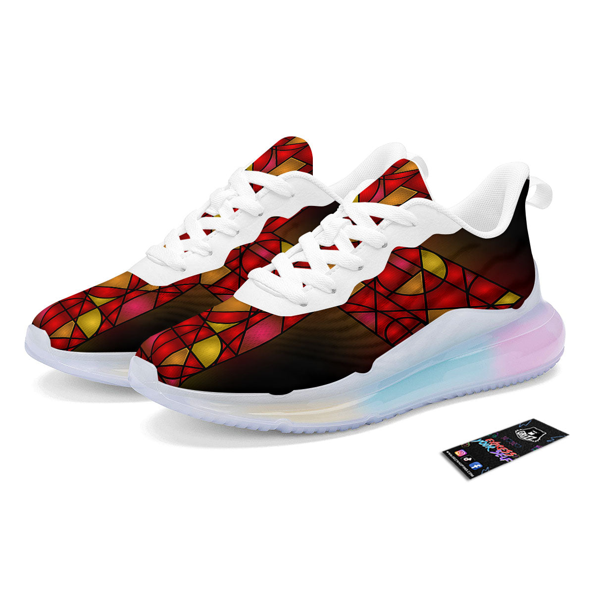 Red And Orange Cross Stained Glass Print Running Sneakers-grizzshop