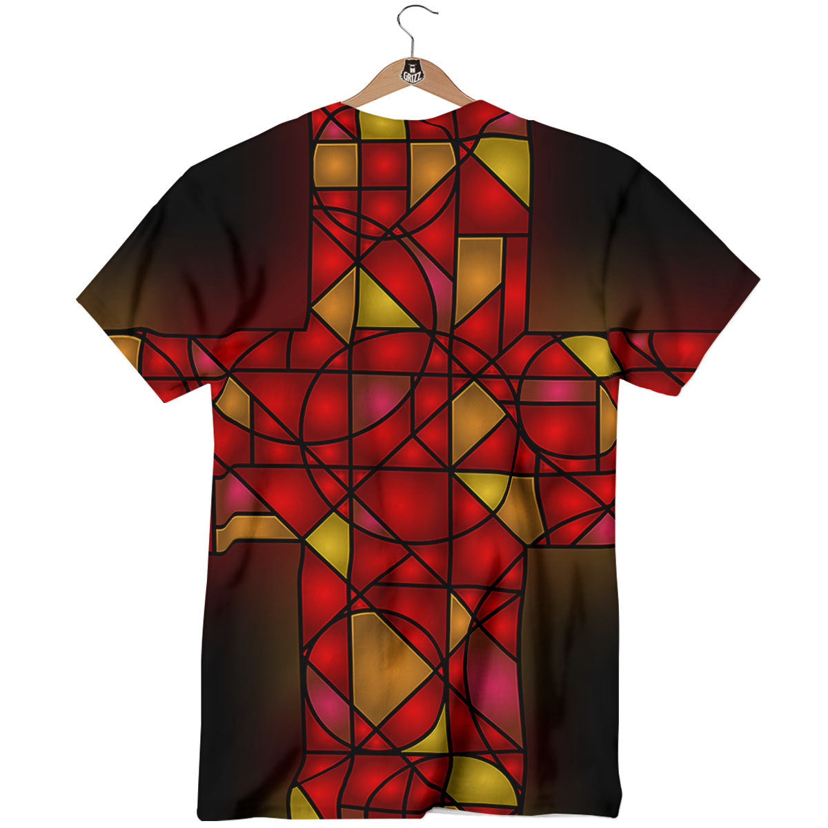 Red And Orange Cross Stained Glass Print T-Shirt-grizzshop