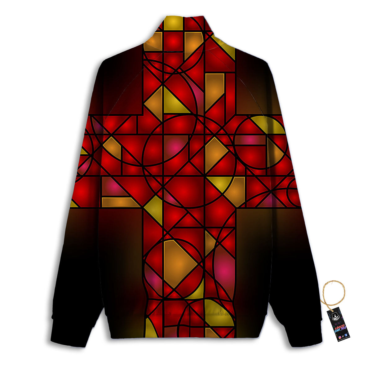 Red And Orange Cross Stained Glass Print Track Jacket-grizzshop