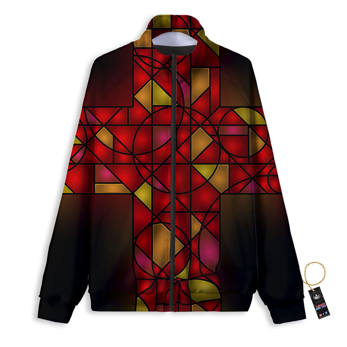 Red And Orange Cross Stained Glass Print Track Jacket-grizzshop