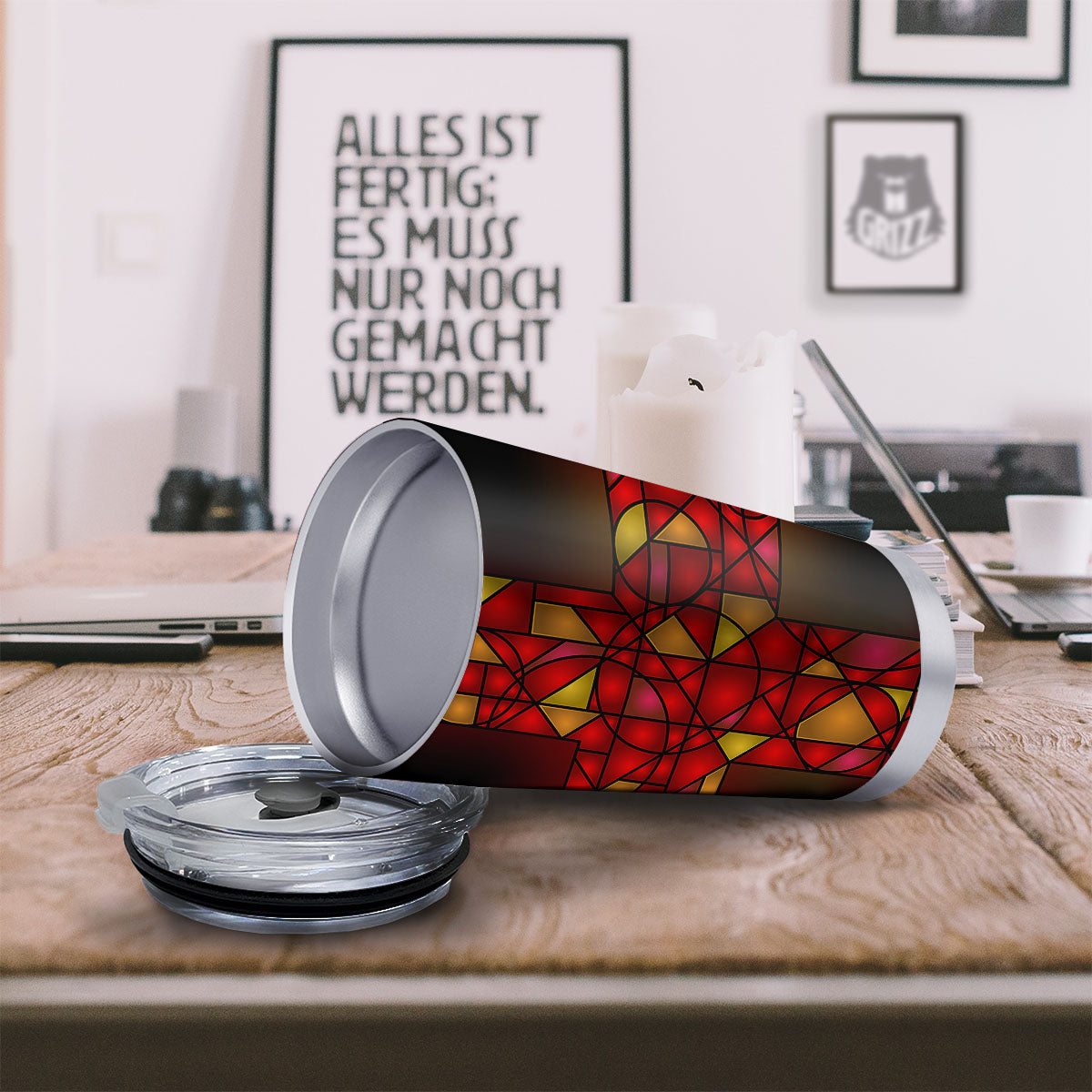 Red And Orange Cross Stained Glass Print Tumbler-grizzshop