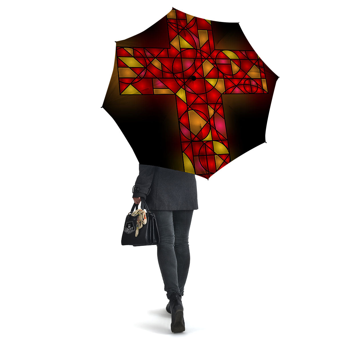 Red And Orange Cross Stained Glass Print Umbrella-grizzshop