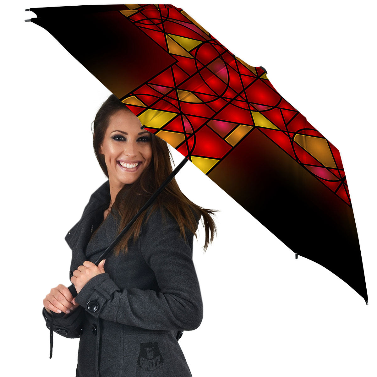 Red And Orange Cross Stained Glass Print Umbrella-grizzshop