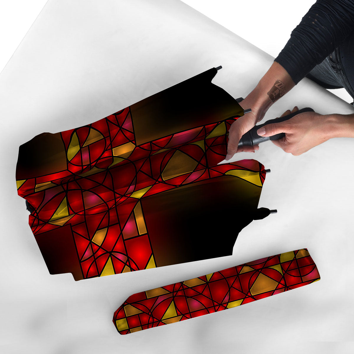 Red And Orange Cross Stained Glass Print Umbrella-grizzshop