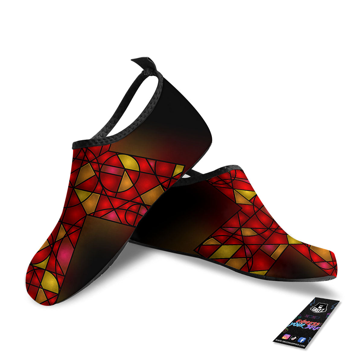 Red And Orange Cross Stained Glass Print Water Shoes-grizzshop