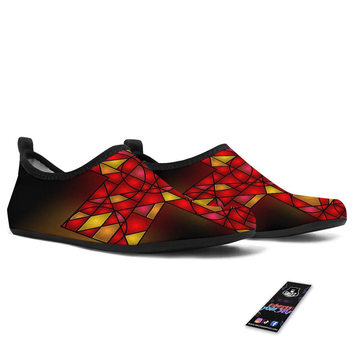 Red And Orange Cross Stained Glass Print Water Shoes-grizzshop