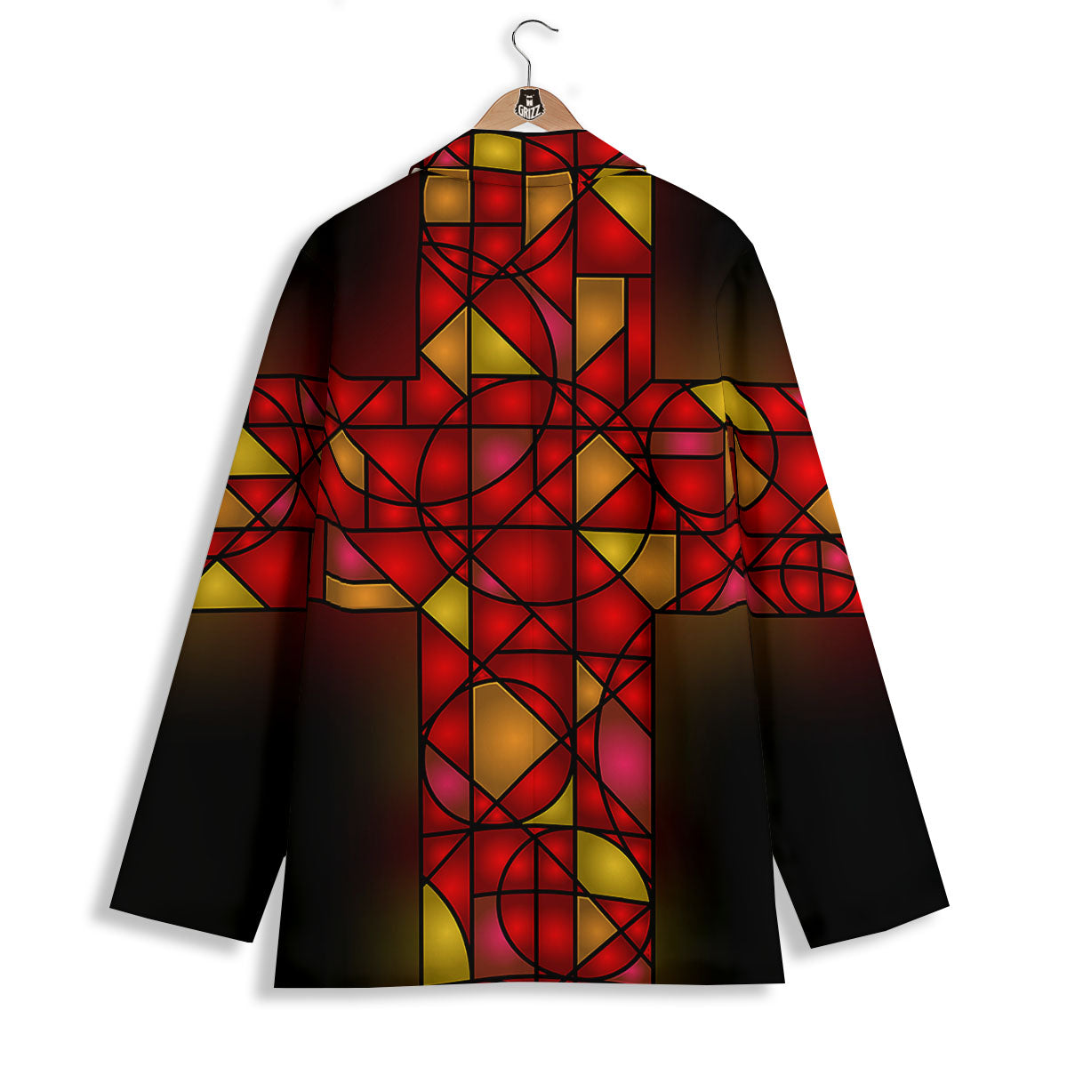 Red And Orange Cross Stained Glass Print Women's Blazer-grizzshop