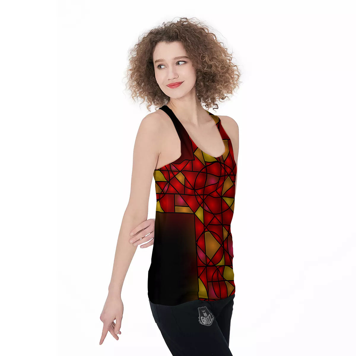 Red And Orange Cross Stained Glass Print Women's Racerback Tank Top-grizzshop