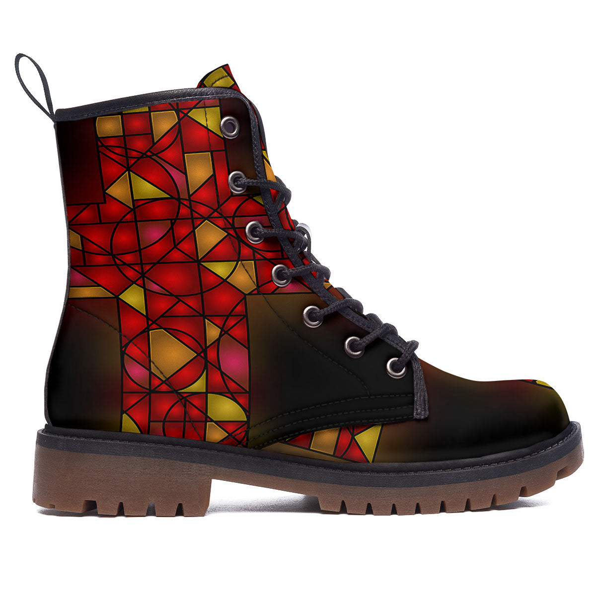 Red And Orange Cross Stained Glass Print Work Boots-grizzshop