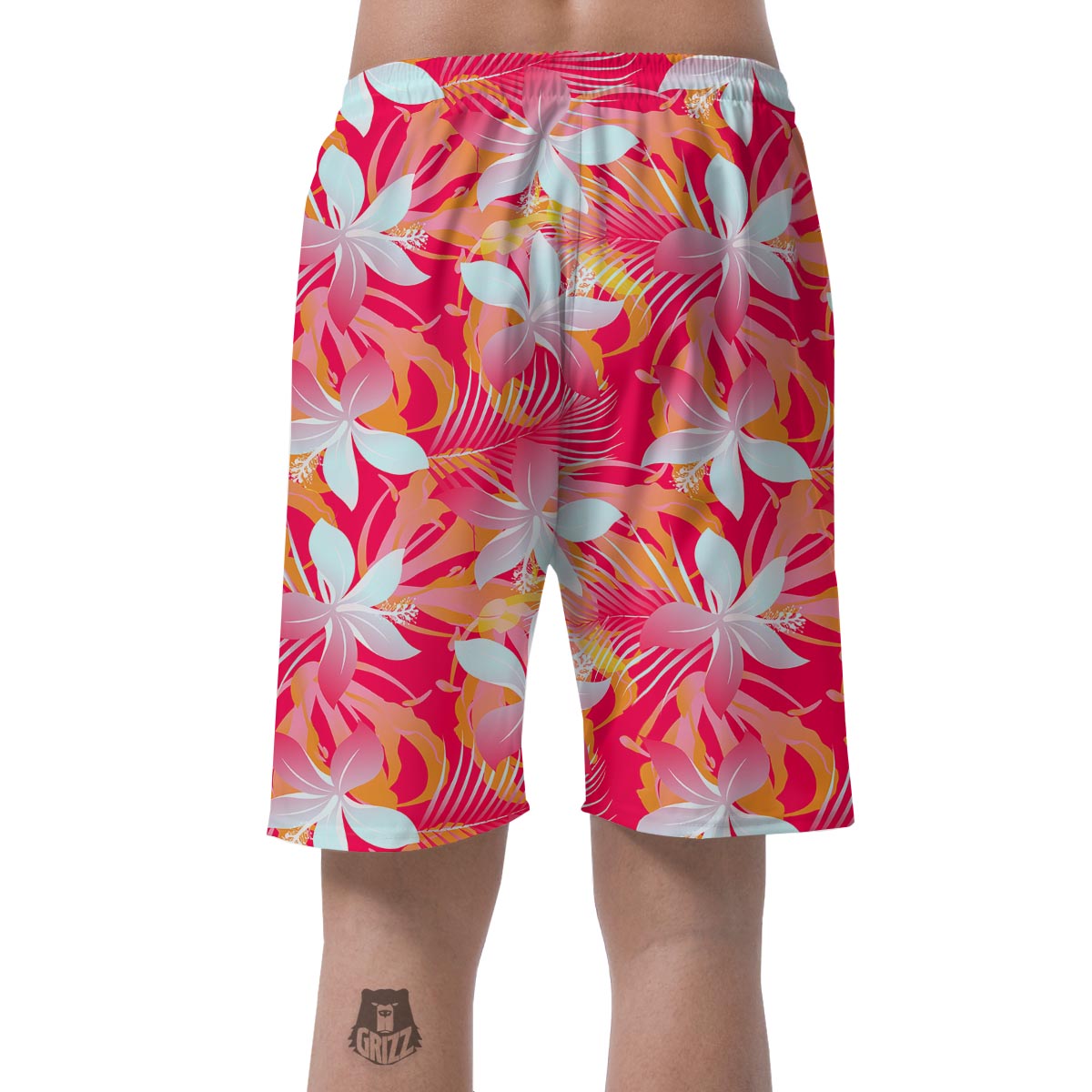 Red And Orange Hibiscus Hawaiian Print Men's Shorts-grizzshop