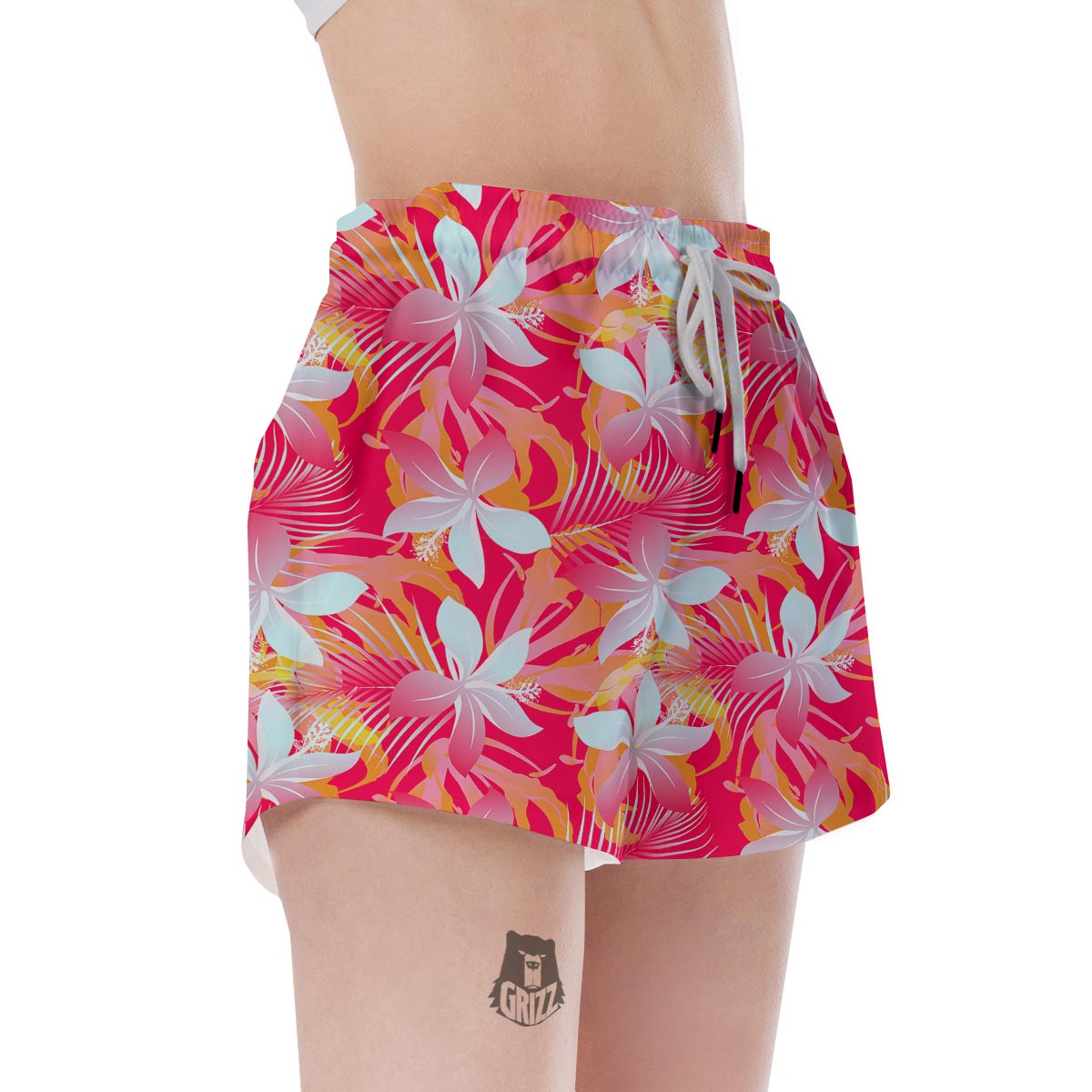 Red And Orange Hibiscus Hawaiian Print Women's Shorts-grizzshop