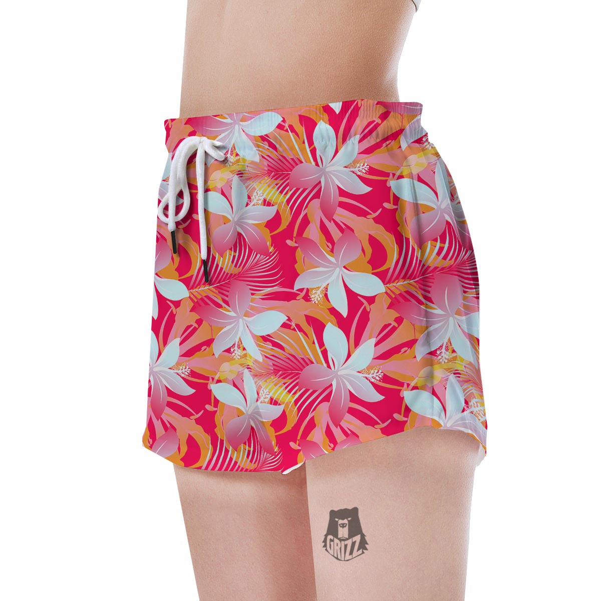 Red And Orange Hibiscus Hawaiian Print Women's Shorts-grizzshop
