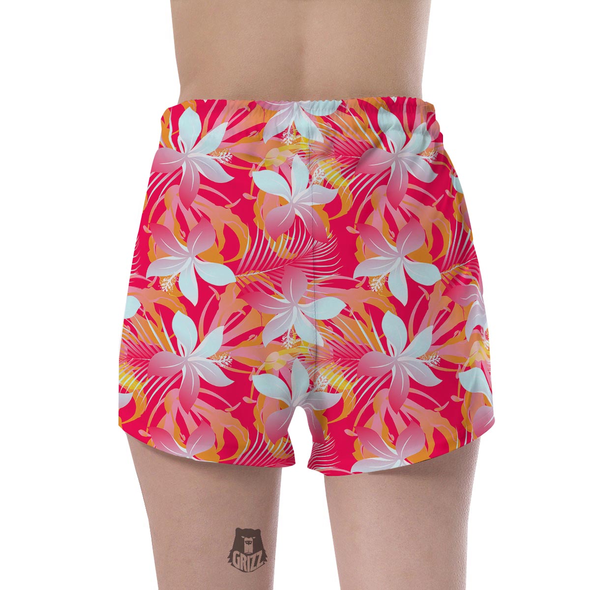 Red And Orange Hibiscus Hawaiian Print Women's Shorts-grizzshop