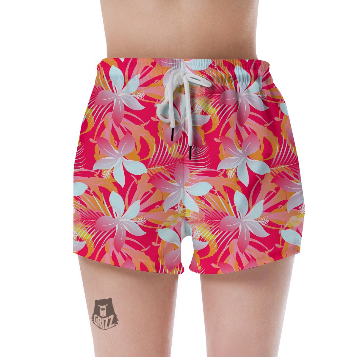 Red And Orange Hibiscus Hawaiian Print Women's Shorts-grizzshop