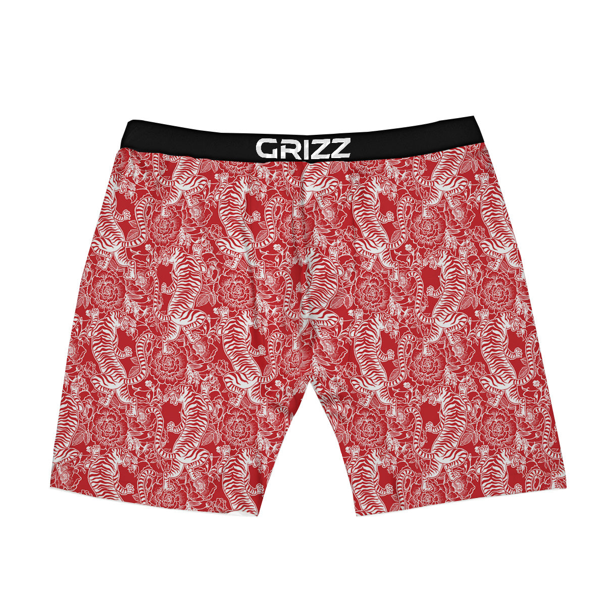 Red And White Chinese Tiger Print Pattern Boxer Briefs-grizzshop
