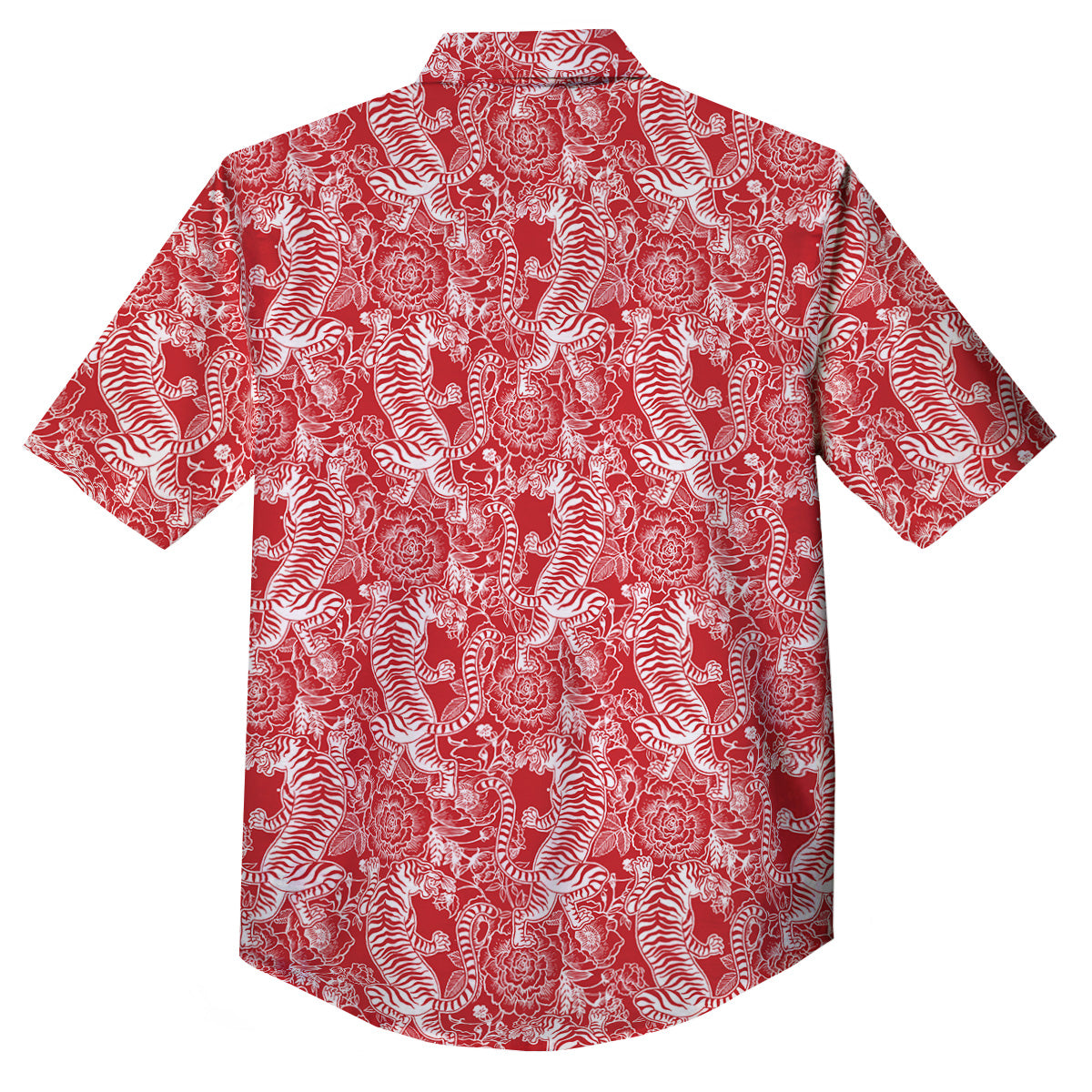 Red And White Chinese Tiger Print Pattern Button Up Shirt-grizzshop
