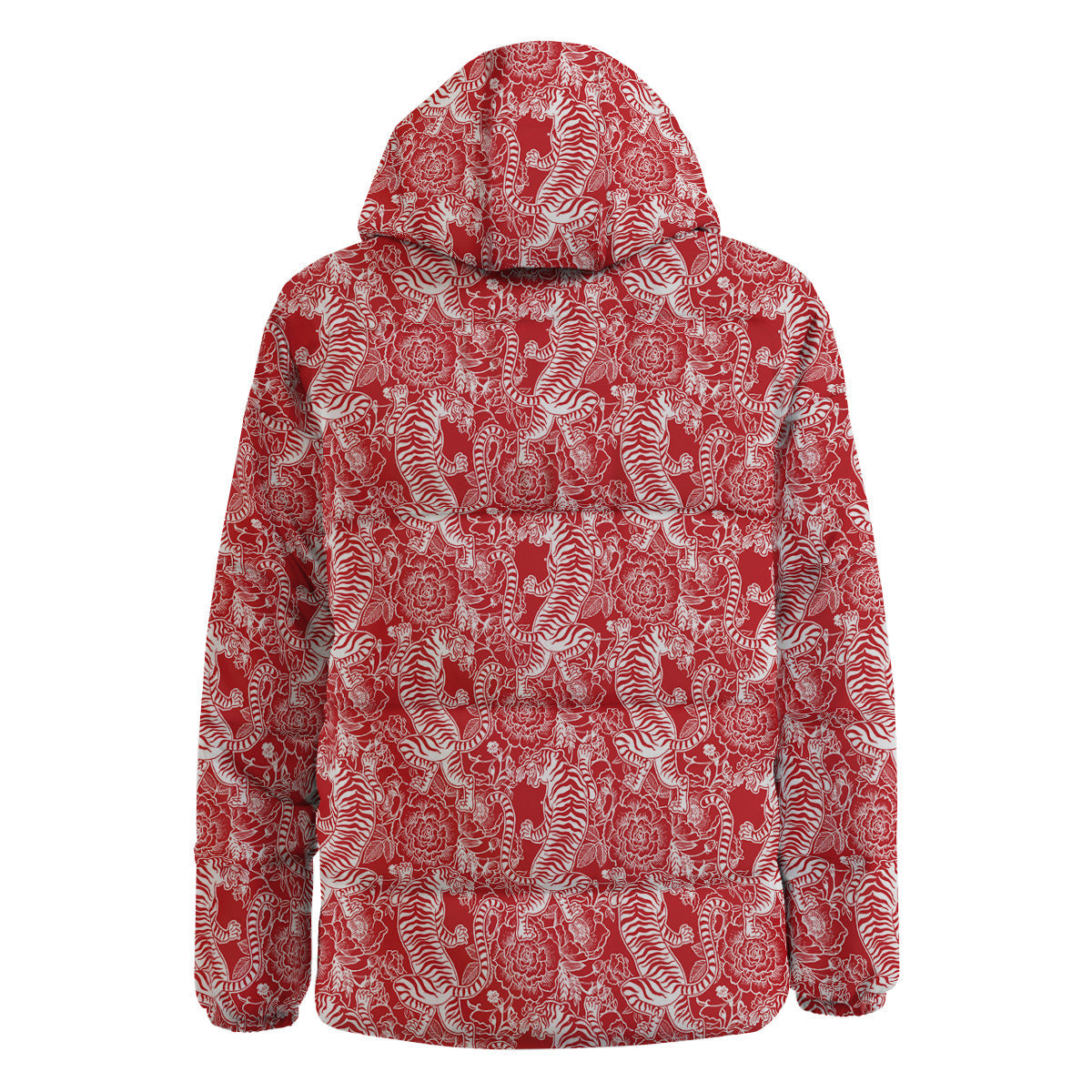 Red And White Chinese Tiger Print Pattern Down Jacket-grizzshop
