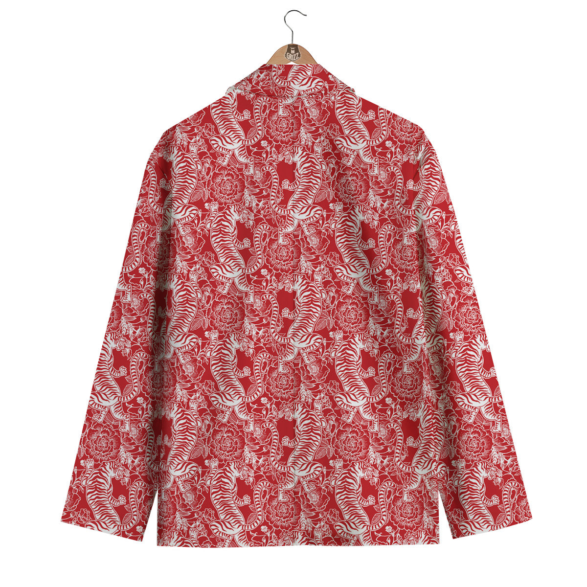 Red And White Chinese Tiger Print Pattern Men's Blazer-grizzshop