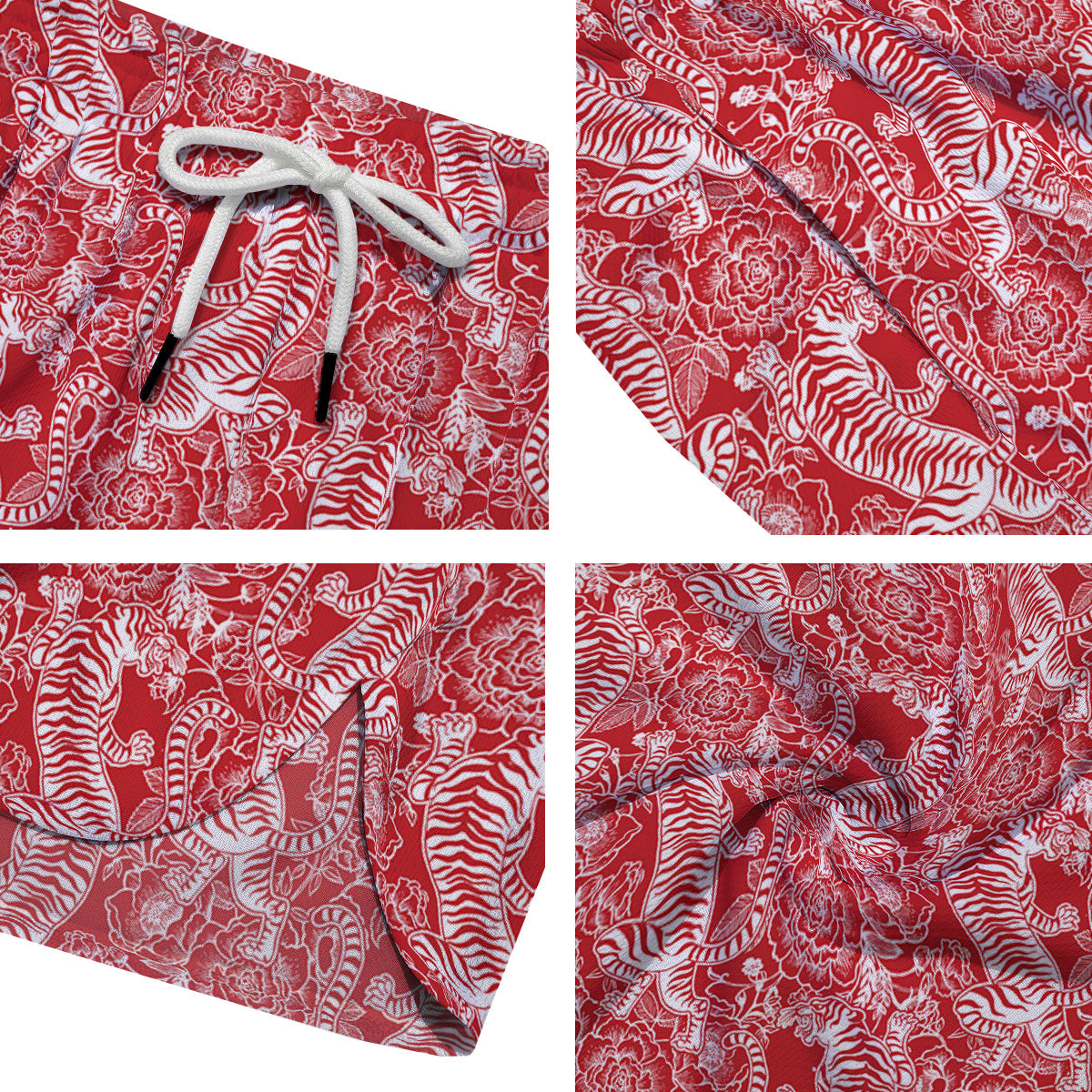 Red And White Chinese Tiger Print Pattern Men's Running Shorts-grizzshop