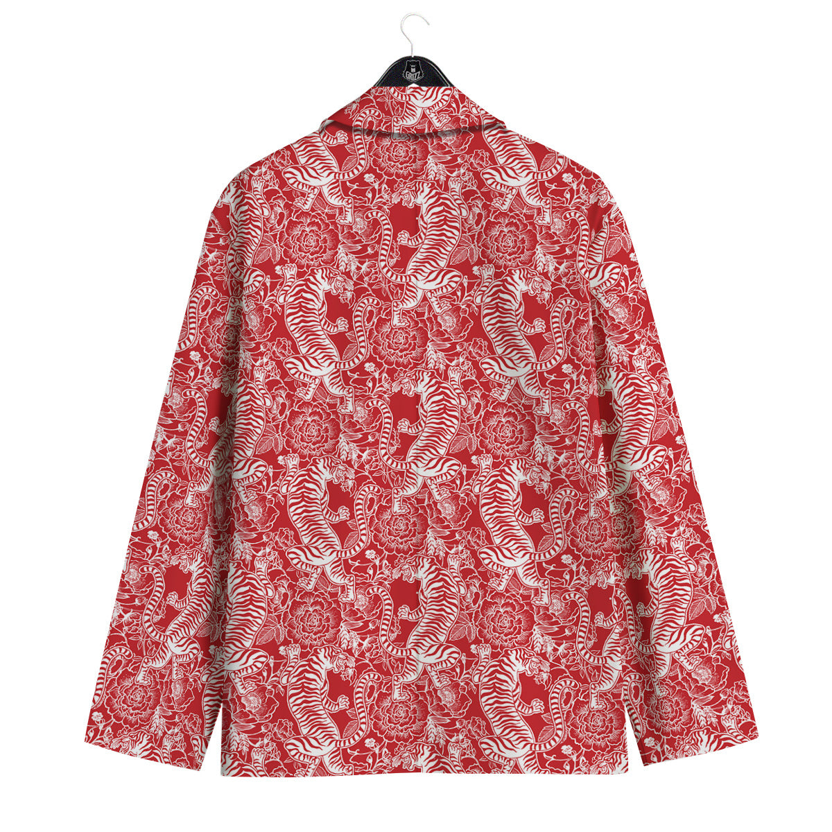 Red And White Chinese Tiger Print Pattern Men's Sport Coat-grizzshop
