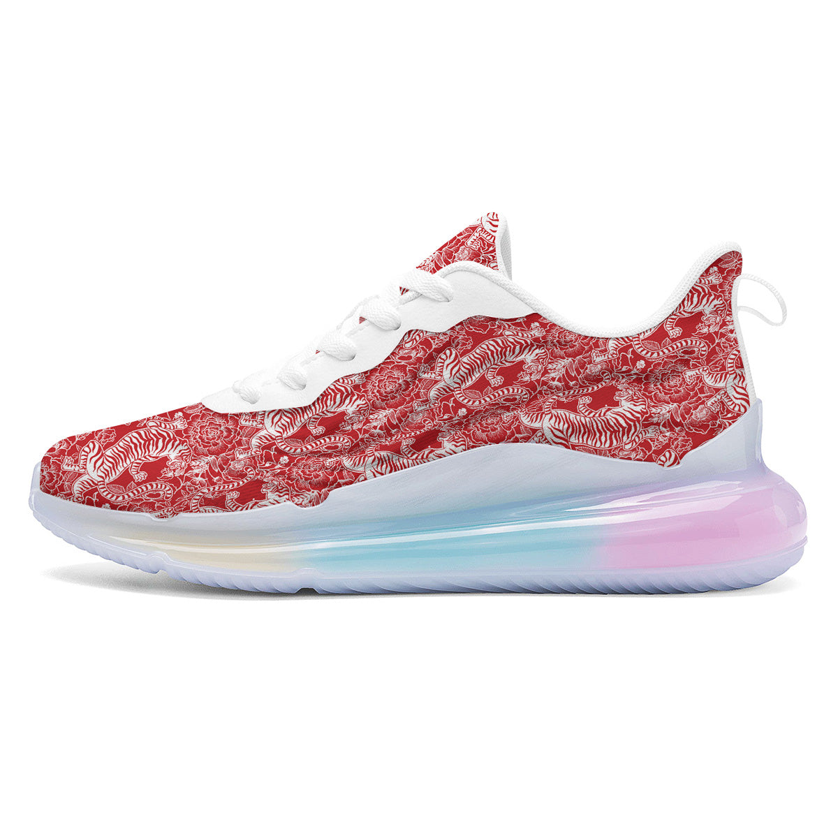 Red And White Chinese Tiger Print Pattern Running Sneakers-grizzshop