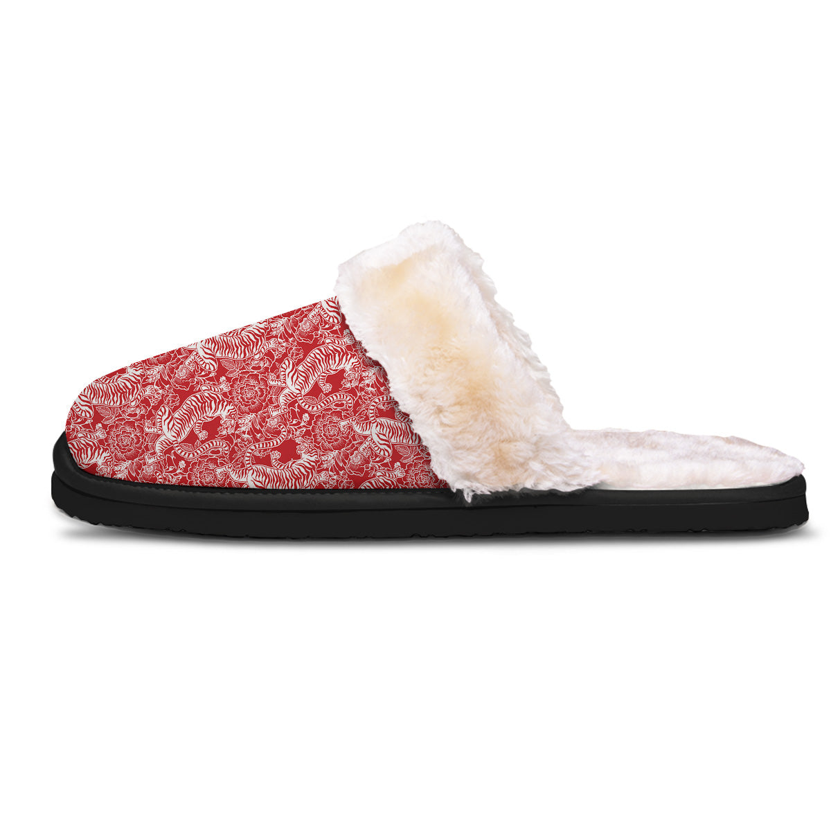 Red And White Chinese Tiger Print Pattern Slippers-grizzshop