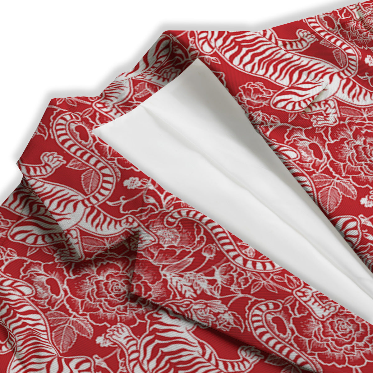 Red And White Chinese Tiger Print Pattern Women's Blazer-grizzshop