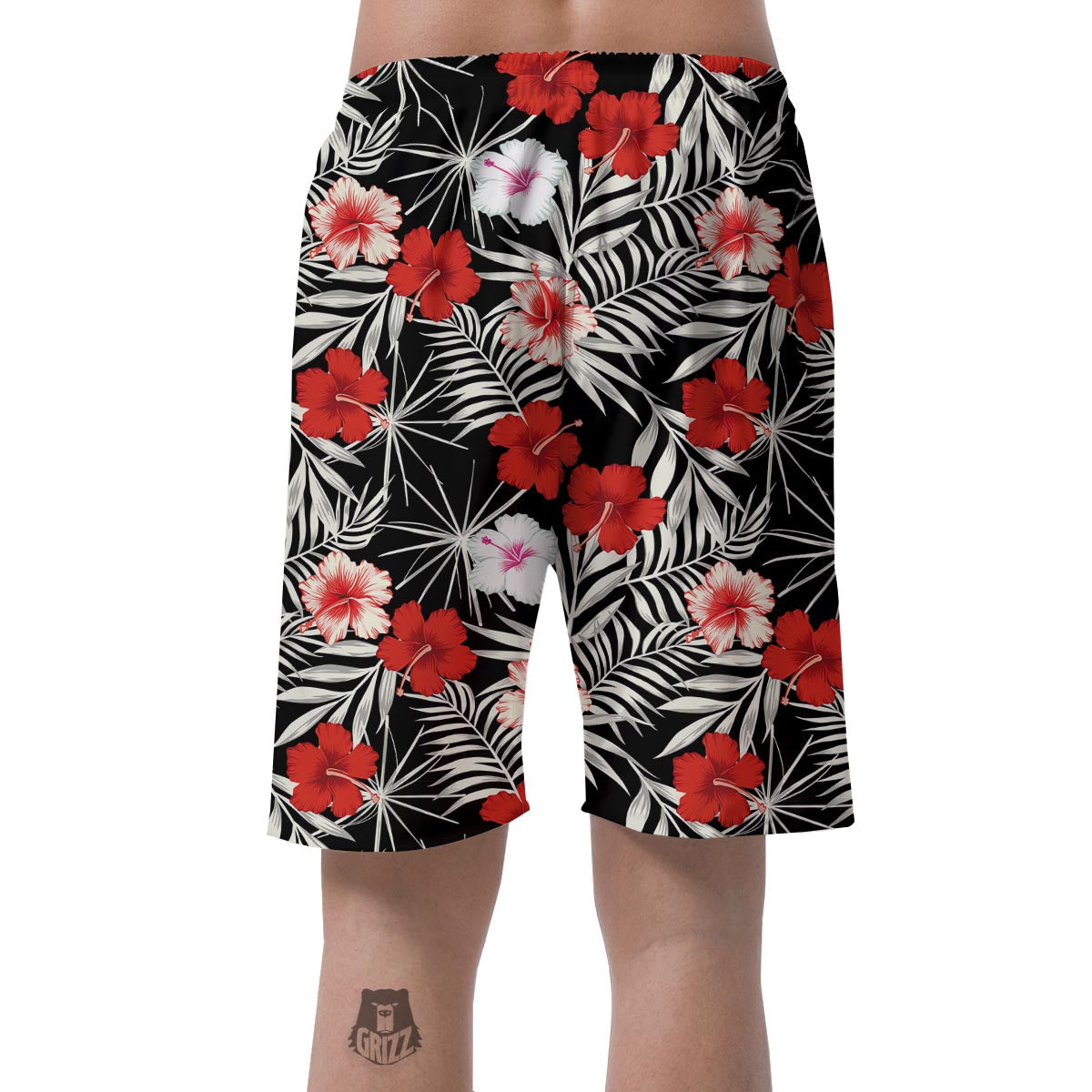 Red And White Hibiscus Flowers Hawaiian Print Men's Shorts-grizzshop