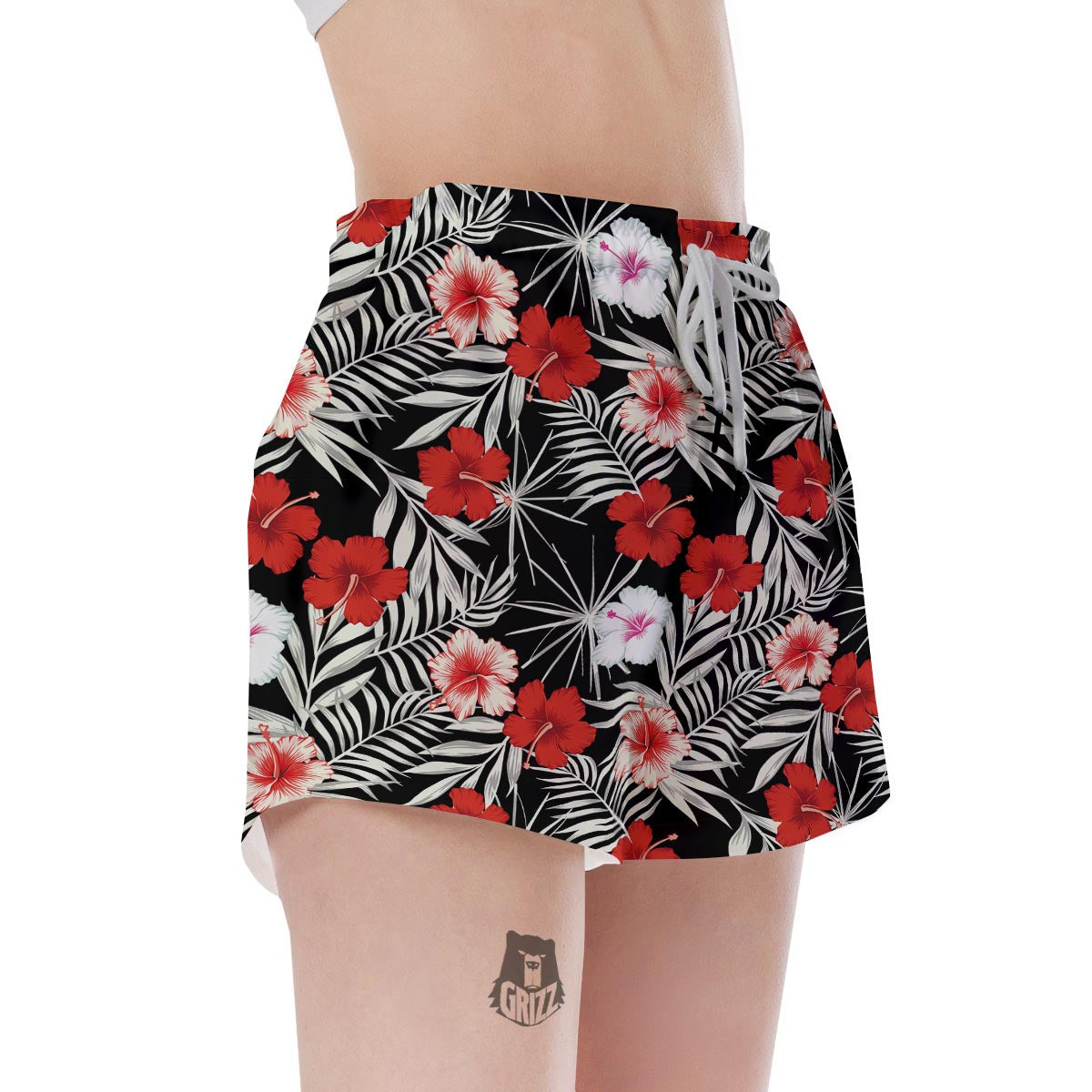 Red And White Hibiscus Flowers Hawaiian Print Women's Shorts-grizzshop