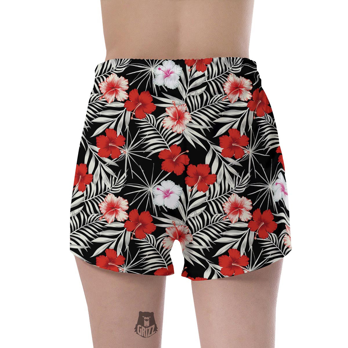 Red And White Hibiscus Flowers Hawaiian Print Women's Shorts-grizzshop