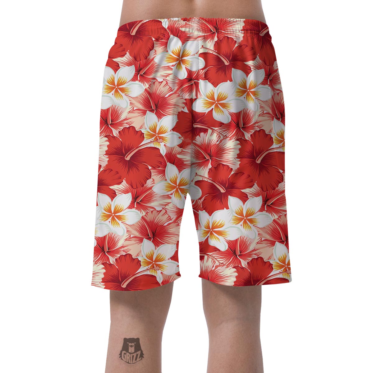 Red And White Hibiscus Hawaiian Print Men's Shorts-grizzshop