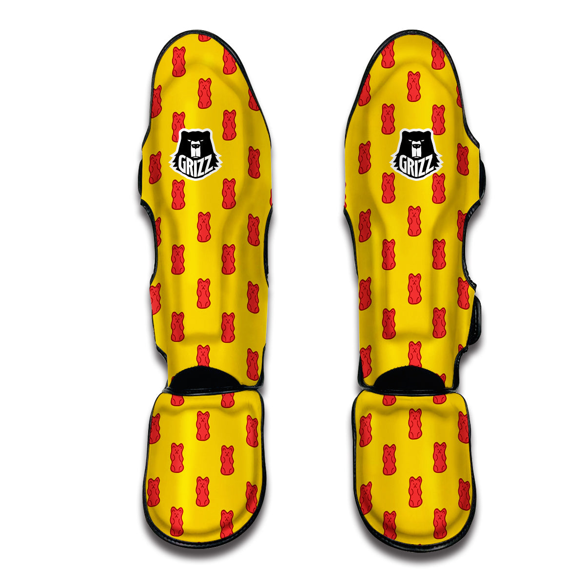 Red And Yellow Gummy bear Print Pattern Muay Thai Shin Guards-grizzshop